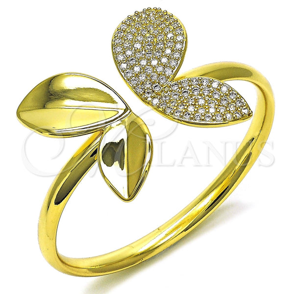 Aro Individual 07.341.0063 Oro Laminado, Diseño de Oja, con Blanca Zirconia Cubica, Pulido, Tono Dorado (06 MM Thickness, One size fits all)