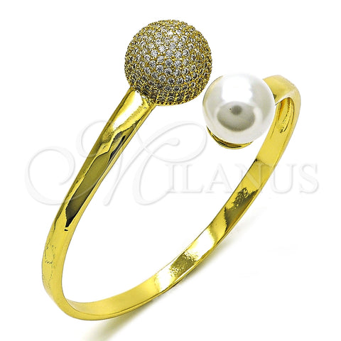 Aro Individual 07.341.0066 Oro Laminado, Diseño de Bola, con Zirconia Cubica Blanca y Perla Marfil, Pulido, Tono Dorado (Grosor 05 MM, Talla Unica)