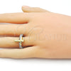 Anillo Multi Piedra 01.341.0153 Oro Laminado, Diseño de Cruz, con Blanca Zirconia Cubica, Pulido, Dos Tonos (One size fits all)