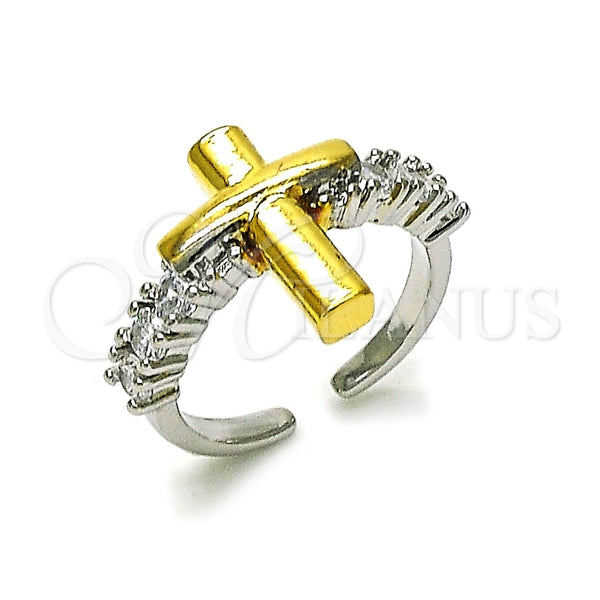Anillo Multi Piedra 01.341.0153 Oro Laminado, Diseño de Cruz, con Blanca Zirconia Cubica, Pulido, Dos Tonos (One size fits all)