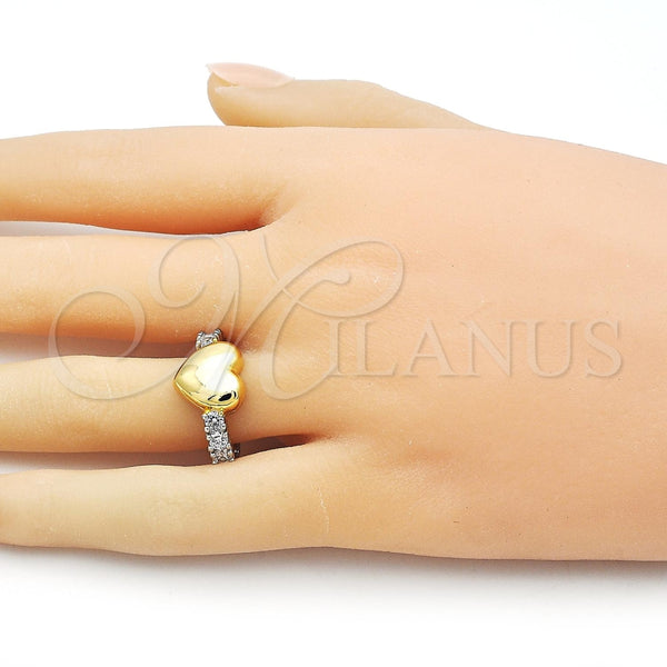 Anillo Multi Piedra 01.341.0154 Oro Laminado, Diseño de Corazón, con Blanca Zirconia Cubica, Pulido, Dos Tonos (One size fits all)
