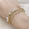 Pulsera de Dije 03.213.0283.07 Oro Laminado, Diseño de Rolo y Corazón, con Perla Marfil, Pulido, Tono Dorado (Grosor 22 MM, 7 Pulgadas de Largo)