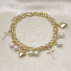Pulsera de Dije 03.213.0283.07 Oro Laminado, Diseño de Rolo y Corazón, con Perla Marfil, Pulido, Tono Dorado (Grosor 22 MM, 7 Pulgadas de Largo)