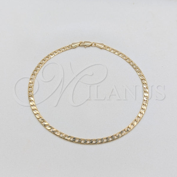 Tobillera Básica 03.419.0003.10 Oro Laminado, Diseño de Cubana, Pulido, Tono Dorado (Grosor 04 MM, 10 Pulgadas de Largo)