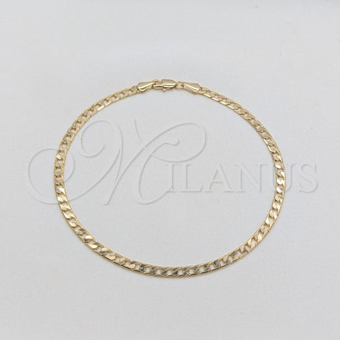 Tobillera Básica 03.419.0003.10 Oro Laminado, Diseño de Cubana, Pulido, Tono Dorado (Grosor 04 MM, 10 Pulgadas de Largo)