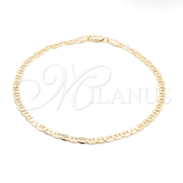 Tobillera Básica 03.419.0004.10 Oro Laminado, Pulido, Tono Dorado (Grosor 04 MM, 10 Pulgadas de Largo)