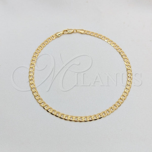 Tobillera Básica 03.419.0005.10 Oro Laminado, Diseño de Cubana Concava, Diamantado, Tono Dorado (Grosor 04 MM, 10 Pulgadas de Largo)