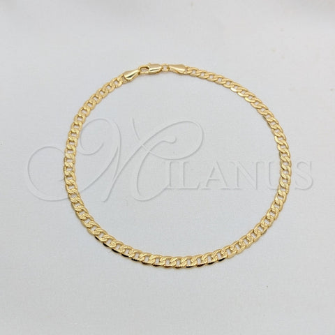 Tobillera Básica 03.419.0005.10 Oro Laminado, Diseño de Cubana Concava, Diamantado, Tono Dorado (Grosor 04 MM, 10 Pulgadas de Largo)