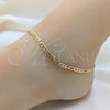 Tobillera Básica 03.419.0006.10 Oro Laminado, Diseño de Pave Figaro, Diamantado, Tono Dorado (Grosor 04 MM, 10 Pulgadas de Largo)