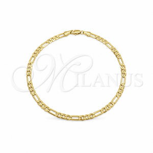 Tobillera Básica 03.419.0006.10 Oro Laminado, Diseño de Pave Figaro, Diamantado, Tono Dorado (Grosor 04 MM, 10 Pulgadas de Largo)