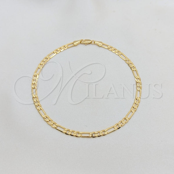 Tobillera Básica 03.419.0006.10 Oro Laminado, Diseño de Pave Figaro, Diamantado, Tono Dorado (Grosor 04 MM, 10 Pulgadas de Largo)
