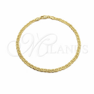 Tobillera Básica 03.419.0007.10 Oro Laminado, Diamantado, Tono Dorado (04 MM Thickness, 10 Inches Length)