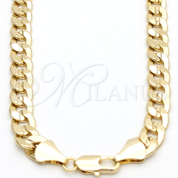 Gargantilla Basica 03.419.0011.24 Oro Laminado, Diseño de Cubana Concava, Pulido, Tono Dorado (Grosor 10 MM, 9 Pulgadas de Largo)