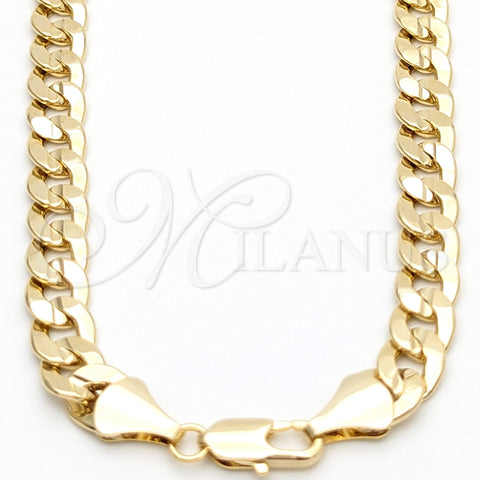 Gargantilla Basica 03.419.0011.24 Oro Laminado, Diseño de Cubana Concava, Pulido, Tono Dorado (Grosor 10 MM, 9 Pulgadas de Largo)