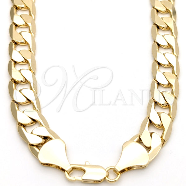 Gargantilla Basica 03.419.0012.24 Oro Laminado, Diseño de Cubana, Pulido, Tono Dorado (Grosor 12 MM, 24 Pulgadas de Largo)