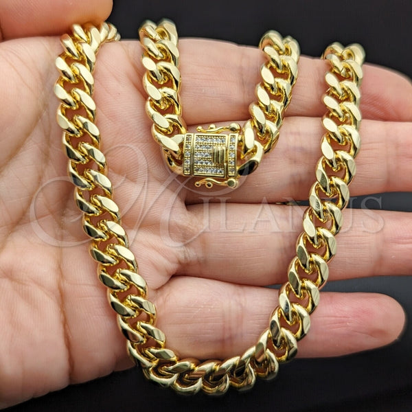Gargantilla Basica 03.419.0014.24 Oro Laminado, Diseño de Miami Cubana, Pulido, Tono Dorado (08 MM Thickness, 24 Inches Length)