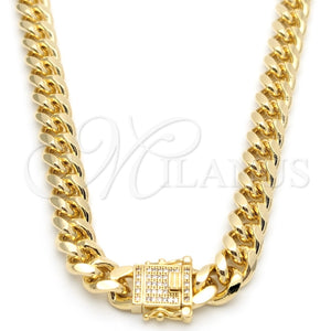 Gargantilla Basica 03.419.0014.24 Oro Laminado, Diseño de Miami Cubana, Pulido, Tono Dorado (08 MM Thickness, 24 Inches Length)
