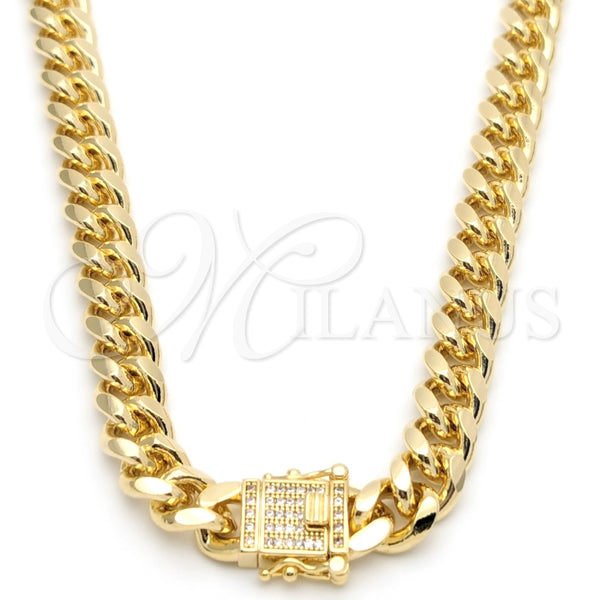 Gargantilla Basica 03.419.0014.24 Oro Laminado, Diseño de Miami Cubana, Pulido, Tono Dorado (08 MM Thickness, 24 Inches Length)