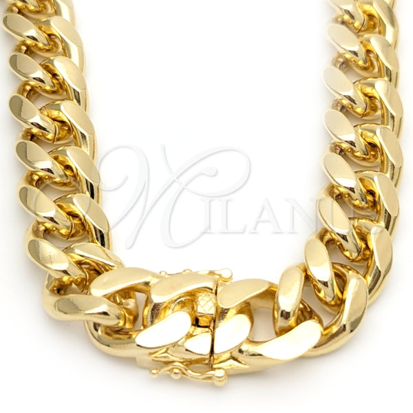Gargantilla Basica 03.419.0016.24 Oro Laminado, Diseño de Miami Cubana, Pulido, Tono Dorado (Grosor 18 MM, 24 Pulgadas de Largo)
