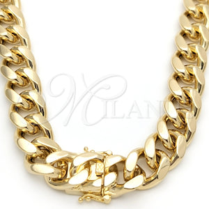 Gargantilla Basica 03.419.0017.24 Oro Laminado, Diseño de Miami Cubana, Pulido, Tono Dorado (Grosor 14 MM, 24 Pulgadas de Largo)