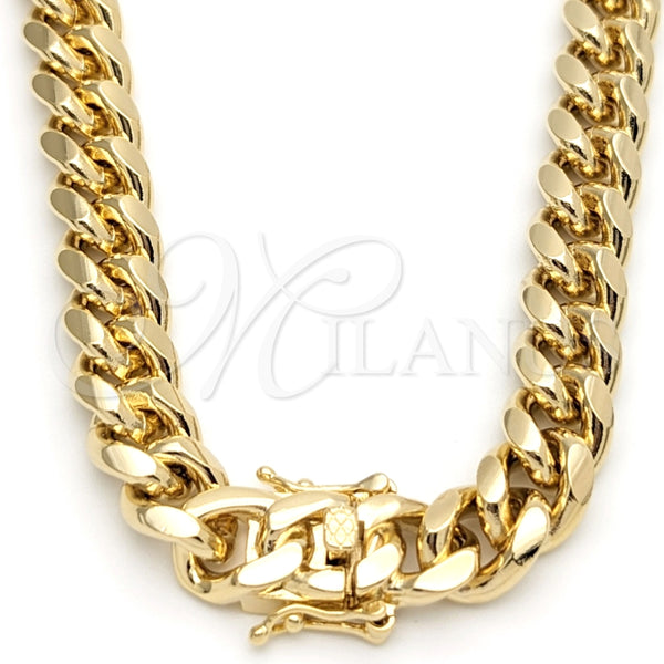 Gargantilla Basica 03.419.0018.24 Oro Laminado, Diseño de Miami Cubana, Pulido, Tono Dorado (Grosor 10 MM, 24 Pulgadas de Largo)