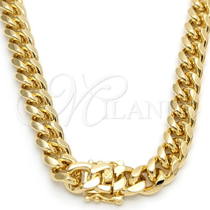 Gargantilla Basica 03.419.0019.24 Oro Laminado, Diseño de Miami Cubana, Pulido, Tono Dorado (08 MM Thickness, 24 Inches Length)