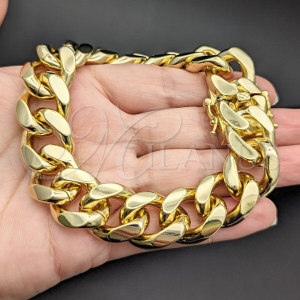 Pulsera Básica 03.419.0016.09 Oro Laminado, Diseño de Miami Cubana, Pulido, Tono Dorado (Grosor 18 MM, 9 Pulgadas de Largo)