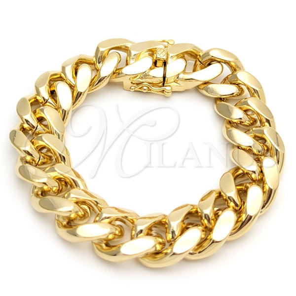 Pulsera Básica 03.419.0016.09 Oro Laminado, Diseño de Miami Cubana, Pulido, Tono Dorado (Grosor 18 MM, 9 Pulgadas de Largo)