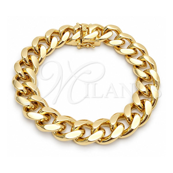 Pulsera Básica 03.419.0017.09 Oro Laminado, Diseño de Miami Cubana, Pulido, Tono Dorado (Grosor 14 MM, 9 Pulgadas de Largo)