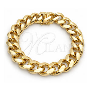 Pulsera Básica 03.419.0018.09 Oro Laminado, Diseño de Miami Cubana, Pulido, Tono Dorado (Grosor 10 MM, 9 Pulgadas de Largo)