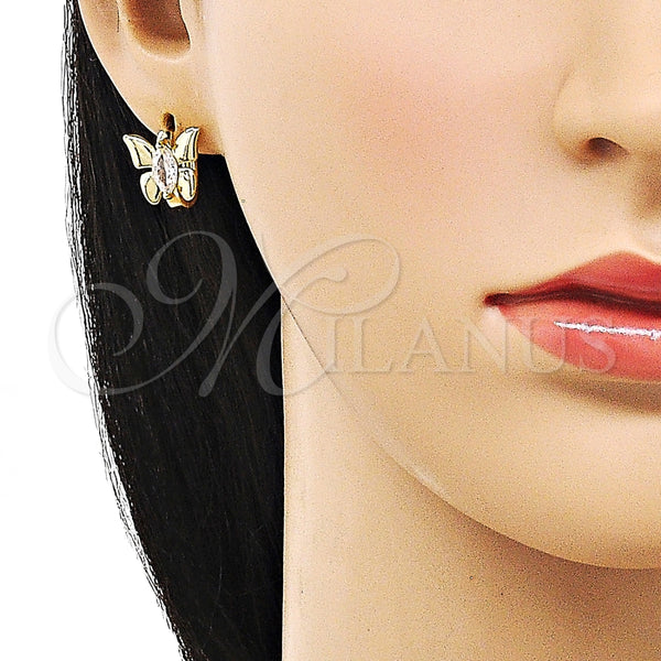 Argolla Huggie 02.213.0713.14 Oro Laminado, Diseño de Mariposa, con Blanca Zirconia Cubica, Pulido, Tono Dorado