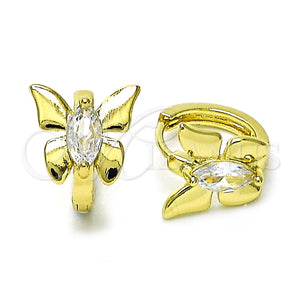 Argolla Huggie 02.213.0713.14 Oro Laminado, Diseño de Mariposa, con Blanca Zirconia Cubica, Pulido, Tono Dorado