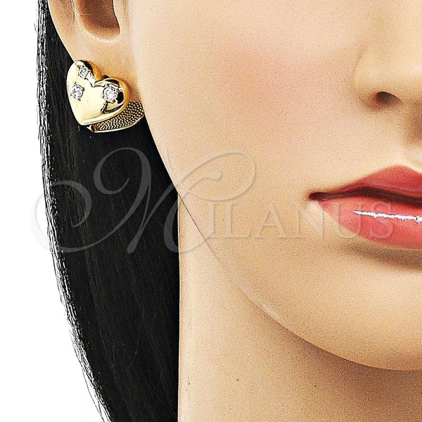 Argolla Huggie 02.213.0717.12 Oro Laminado, Diseño de Corazón, con Blanca Zirconia Cubica, Pulido, Tono Dorado