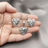 Juego de Arete y Dije de Adulto 10.163.0025 Rodio Laminado, Diseño de Corazón, Pulido, Rodinado