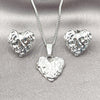 Juego de Arete y Dije de Adulto 10.163.0025 Rodio Laminado, Diseño de Corazón, Pulido, Rodinado
