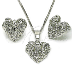 Juego de Arete y Dije de Adulto 10.163.0025 Rodio Laminado, Diseño de Corazón, Pulido, Rodinado