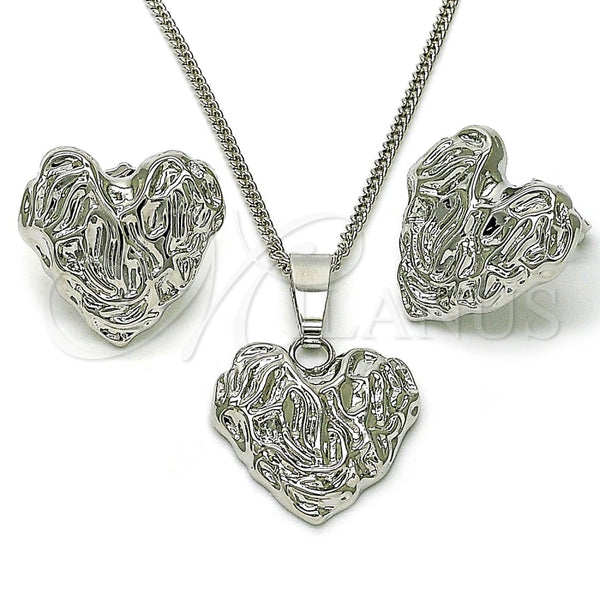 Juego de Arete y Dije de Adulto 10.163.0025 Rodio Laminado, Diseño de Corazón, Pulido, Rodinado