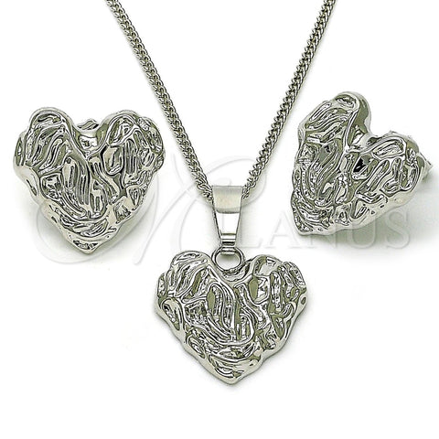 Juego de Arete y Dije de Adulto 10.163.0025 Rodio Laminado, Diseño de Corazón, Pulido, Rodinado