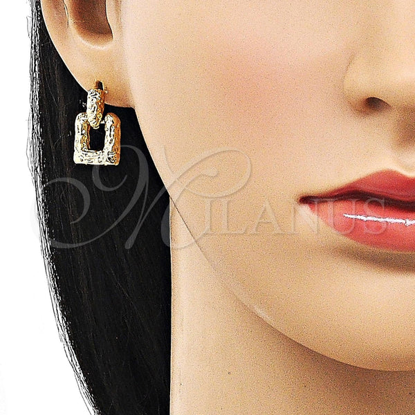 Arete Dormilona 02.163.0340 Oro Laminado, Diseño de Hebilla del Cinturón, Diamantado, Tono Dorado