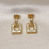 Arete Dormilona 02.163.0340 Oro Laminado, Diseño de Hebilla del Cinturón, Diamantado, Tono Dorado