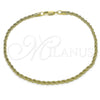 Tobillera Básica 5.222.036.10 Oro Laminado, Diseño de Rope, Pulido, Tono Dorado (02 MM Thickness, 10 Inches Length)