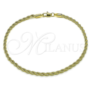 Tobillera Básica 5.222.035.10 Oro Laminado, Diseño de Rope y Torcido, Pulido, Tono Dorado (Grosor 03 MM, 10 Pulgadas de Largo)