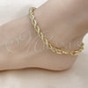 Tobillera Básica 04.213.0206.10 Oro Laminado, Diseño de Rope, Pulido, Tono Dorado (06 MM Thickness, 10 Inches Length)