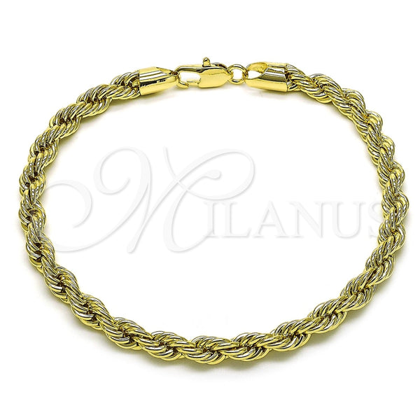 Tobillera Básica 04.213.0206.10 Oro Laminado, Diseño de Rope, Pulido, Tono Dorado (06 MM Thickness, 10 Inches Length)