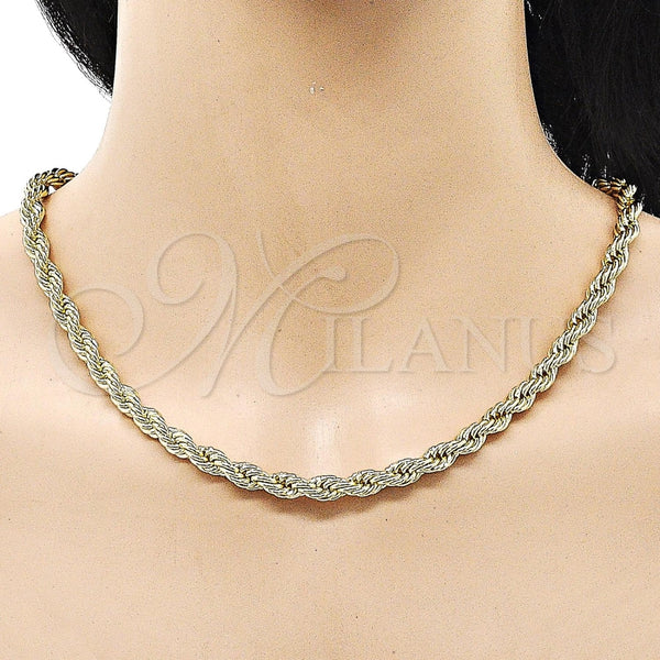 Gargantilla Basica 04.213.0206.20 Oro Laminado, Diseño de Rope, Pulido, Tono Dorado (06 MM Thickness, 20 Inches Length)