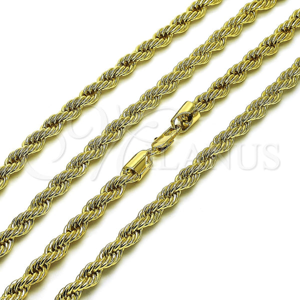 Gargantilla Basica 04.213.0206.20 Oro Laminado, Diseño de Rope, Pulido, Tono Dorado (06 MM Thickness, 20 Inches Length)