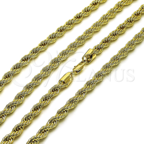 Gargantilla Basica 04.213.0206.22 Oro Laminado, Diseño de Rope, Pulido, Tono Dorado (06 MM Thickness, 22 Inches Length)