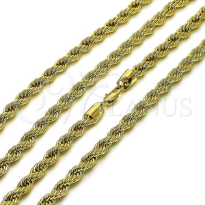 Gargantilla Basica 04.213.0206.22 Oro Laminado, Diseño de Rope, Pulido, Tono Dorado (06 MM Thickness, 22 Inches Length)
