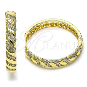 Argolla Huggie 02.204.0028.40 Oro Laminado, Diseño de Torcido, con Blanca Micro Pave, Pulido, Tono Dorado