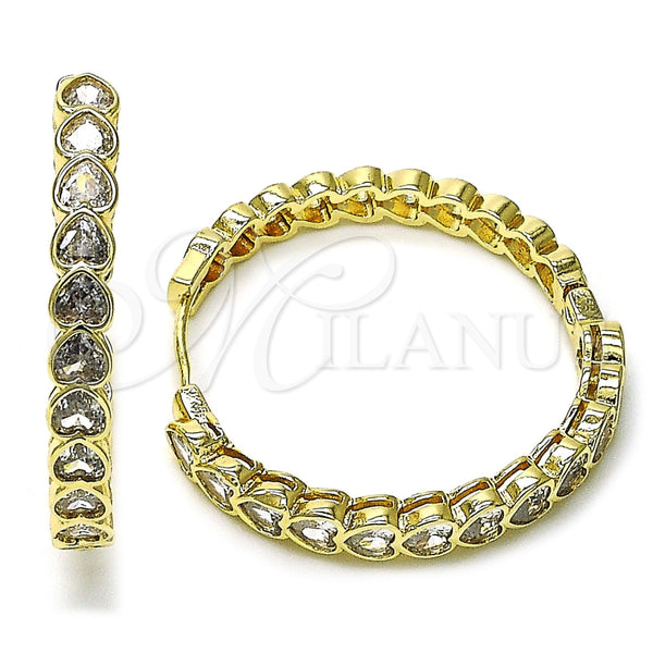 Argolla Huggie 02.204.0030.35 Oro Laminado, Diseño de Corazón, con Blanca Zirconia Cubica, Pulido, Tono Dorado